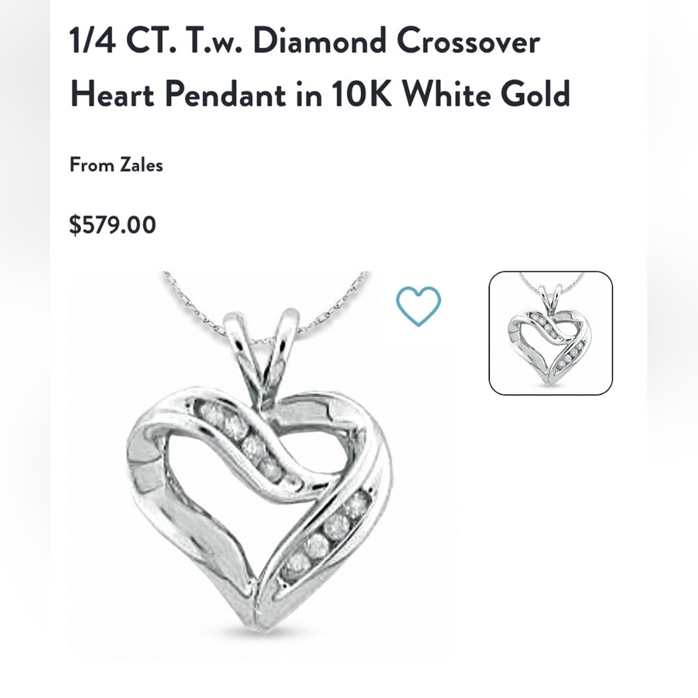 10k Solid Genuine Diamond Heart Crossover Pendant With Chain White Gold - Picture 9 of 9